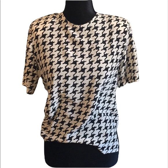 Vintage Tops - Vintage 80's Spencer Jeremy 100% Silk Blouse Houndstooth Check SZ 8 M Medium